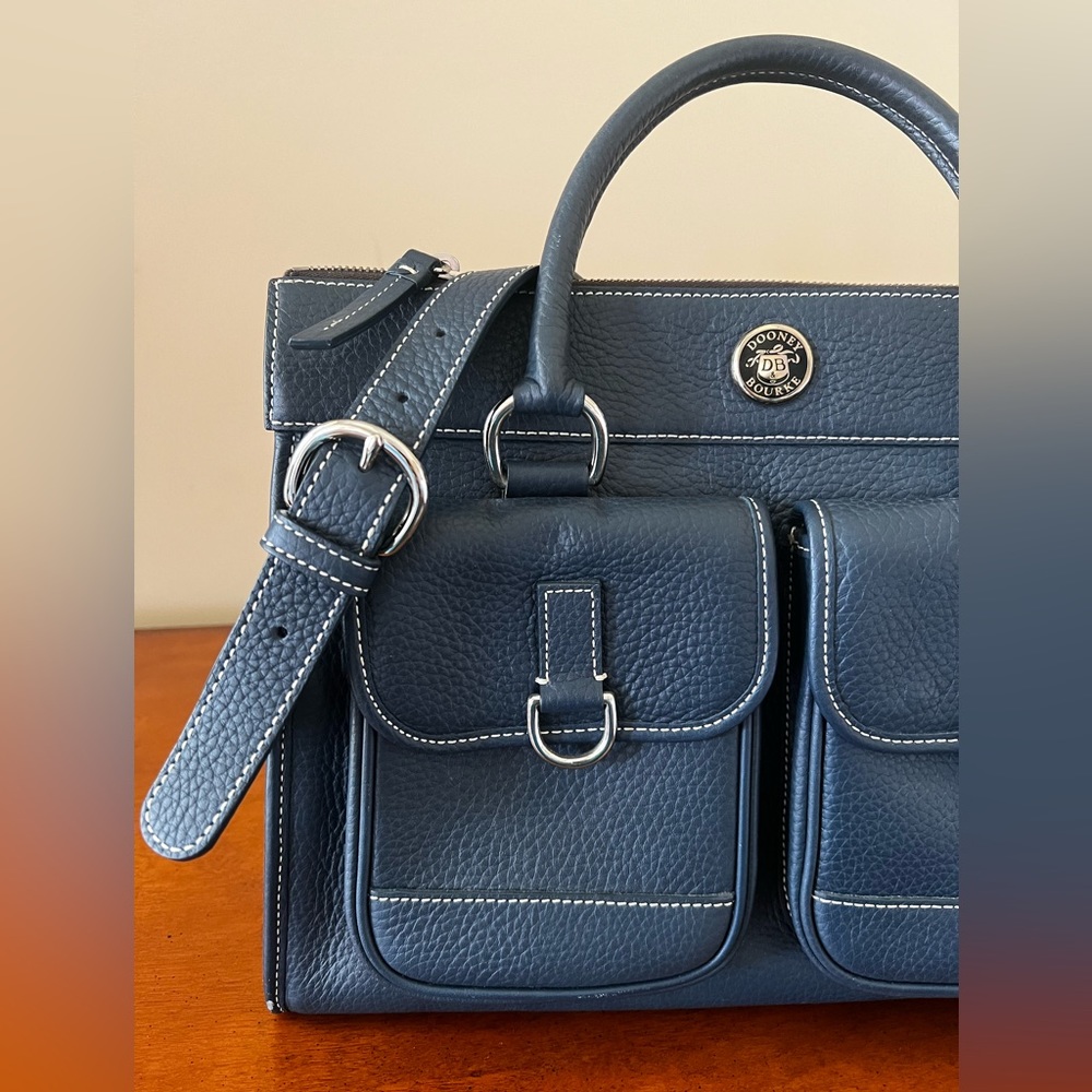 Dooney & Bourke, Navy Blue Satchel-Shoulder Bag. All Weather Pebble Leather.